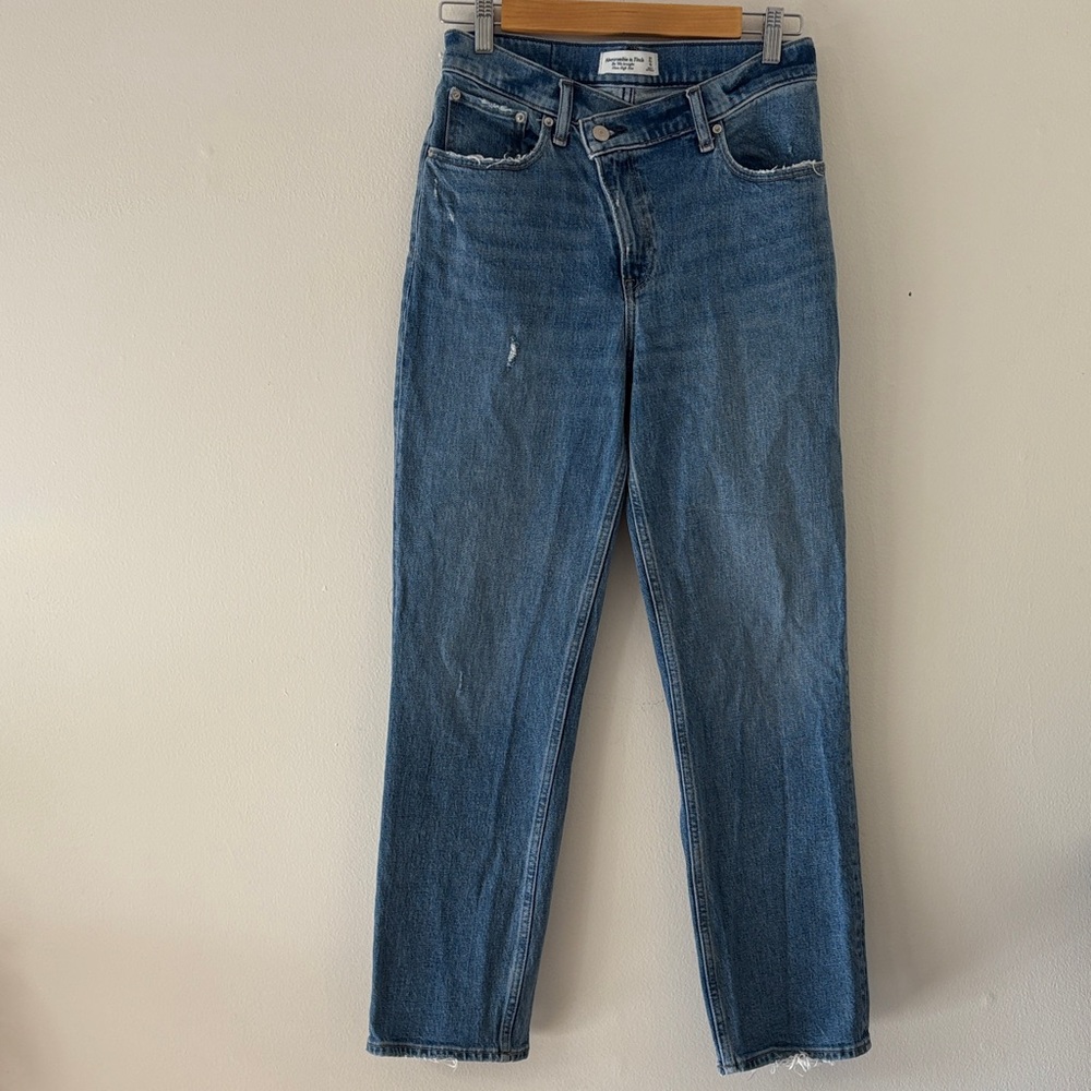 Abercrombie & Fitch ’90s Straight Ultra High Rise Jeans Sz 27 4 Crossover Waist